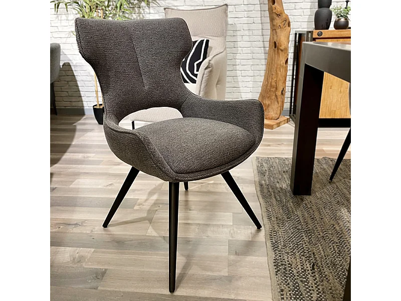 Chaise pivotante 180° tissu gris foncé et pieds métal noir – SEVILLE