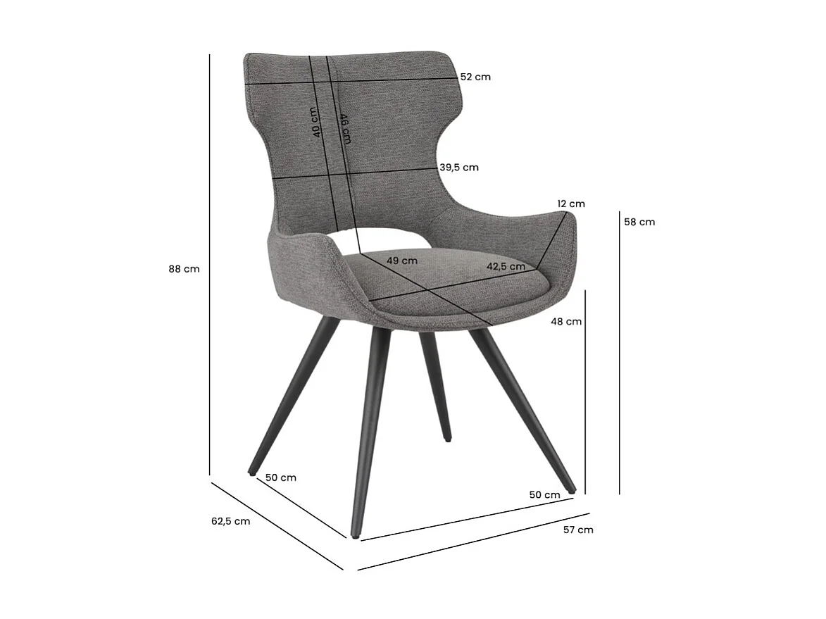 Chaise pivotante 180° tissu gris foncé et pieds métal noir – SEVILLE