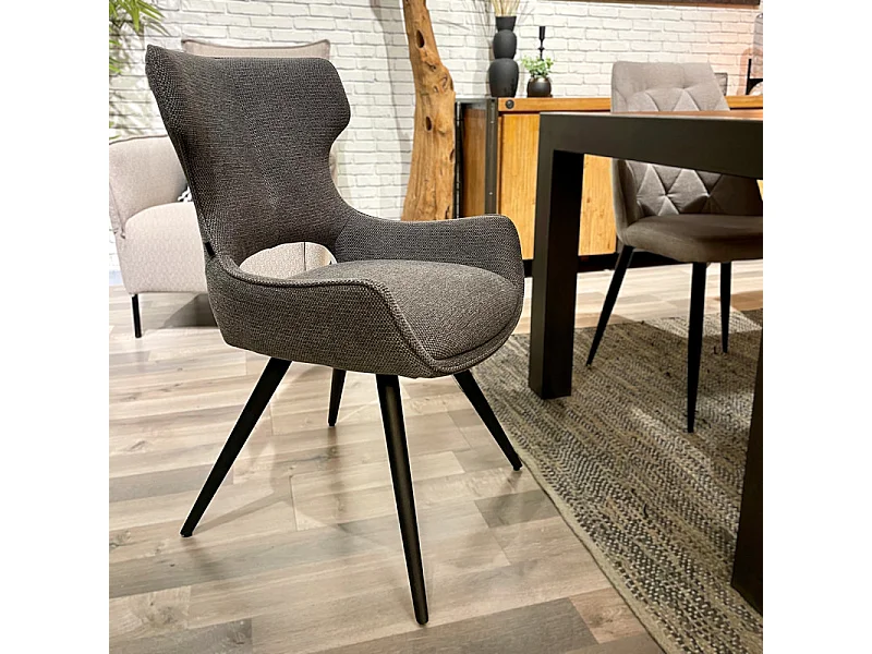 Chaise pivotante 180° tissu gris foncé et pieds métal noir – SEVILLE