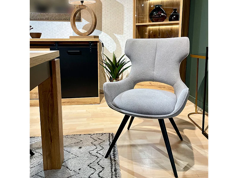 Chaise pivotante 180° tissu gris clair et pieds métal noir – SEVILLE