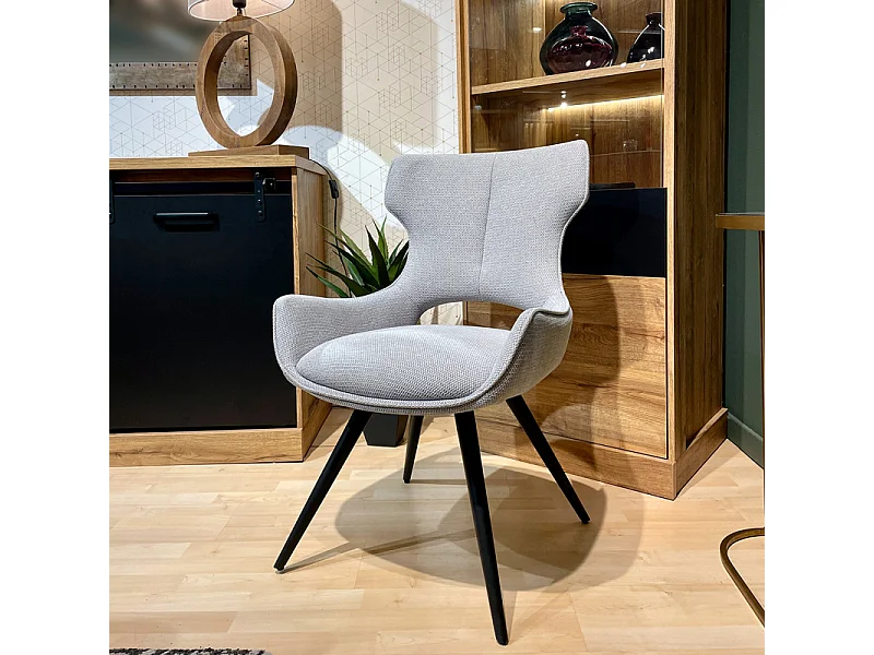 Chaise pivotante 180° tissu gris clair et pieds métal noir – SEVILLE