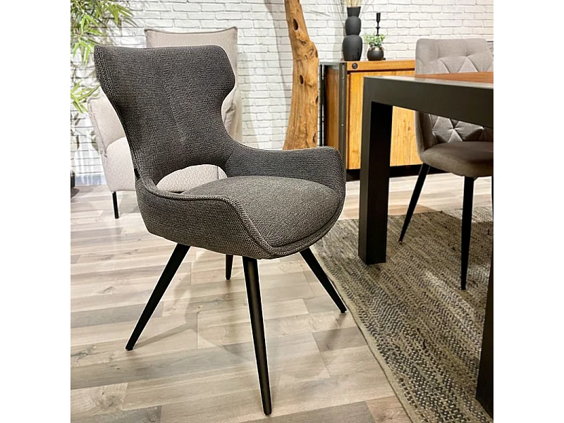 Lot 2 chaises pivotantes 180° tissu gris foncé pieds métal – SEVILLE