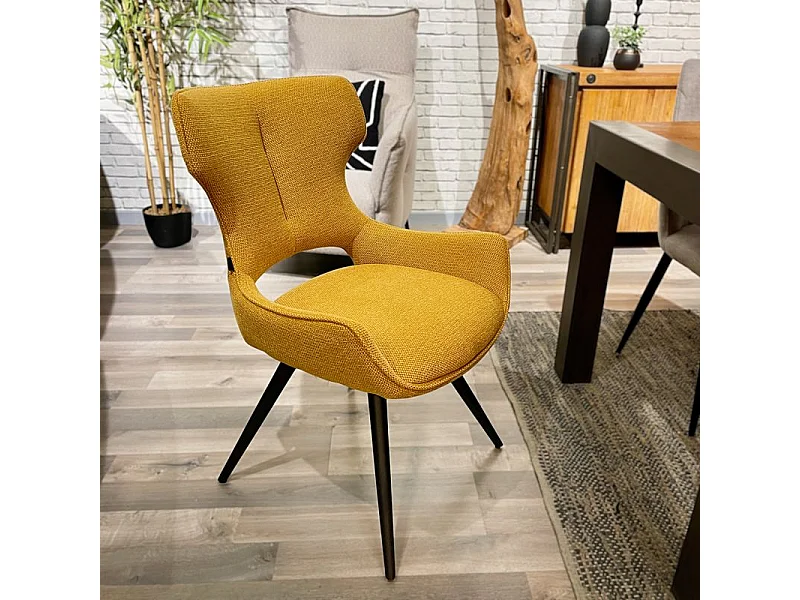 Lot 2 chaises pivotantes 180° en tissu jaune et pieds métal – SEVILLE