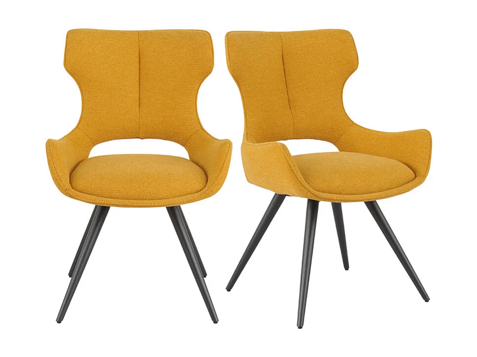 Lot 2 chaises pivotantes 180° en tissu jaune et pieds métal – SEVILLE