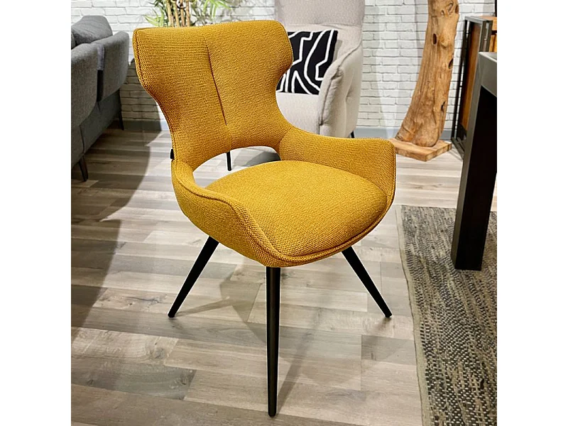 Lot 2 chaises pivotantes 180° en tissu jaune et pieds métal – SEVILLE