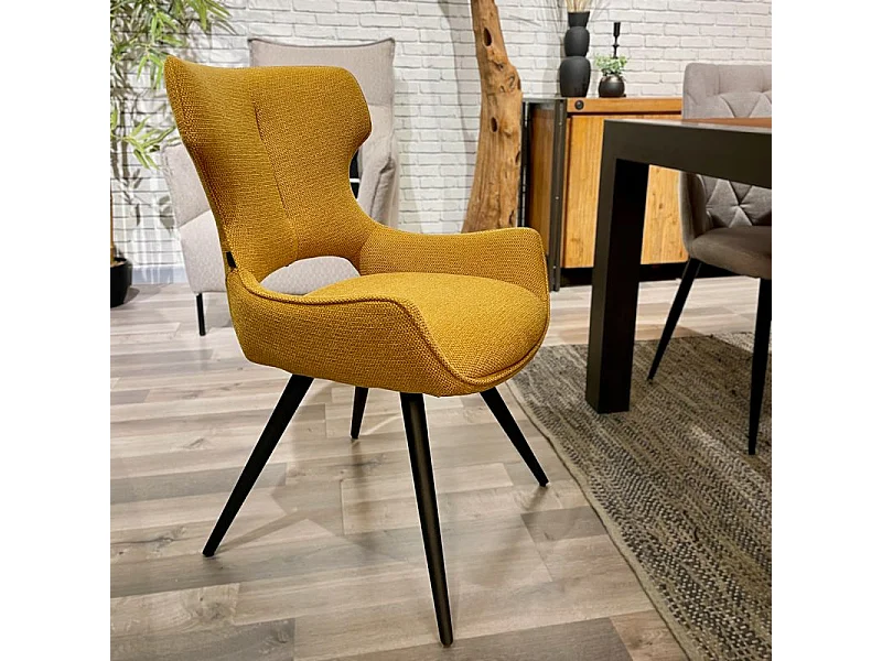 Lot 2 chaises pivotantes 180° en tissu jaune et pieds métal – SEVILLE