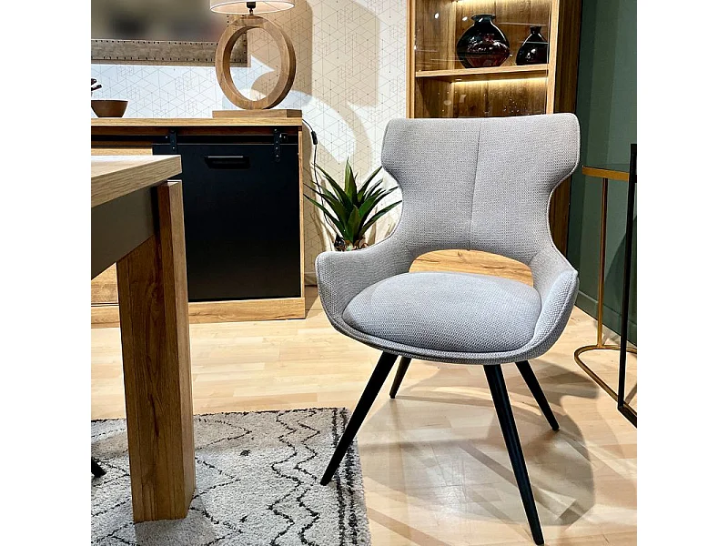 Lot 2 chaises pivotantes 180° tissu gris clair pieds métal – SEVILLE