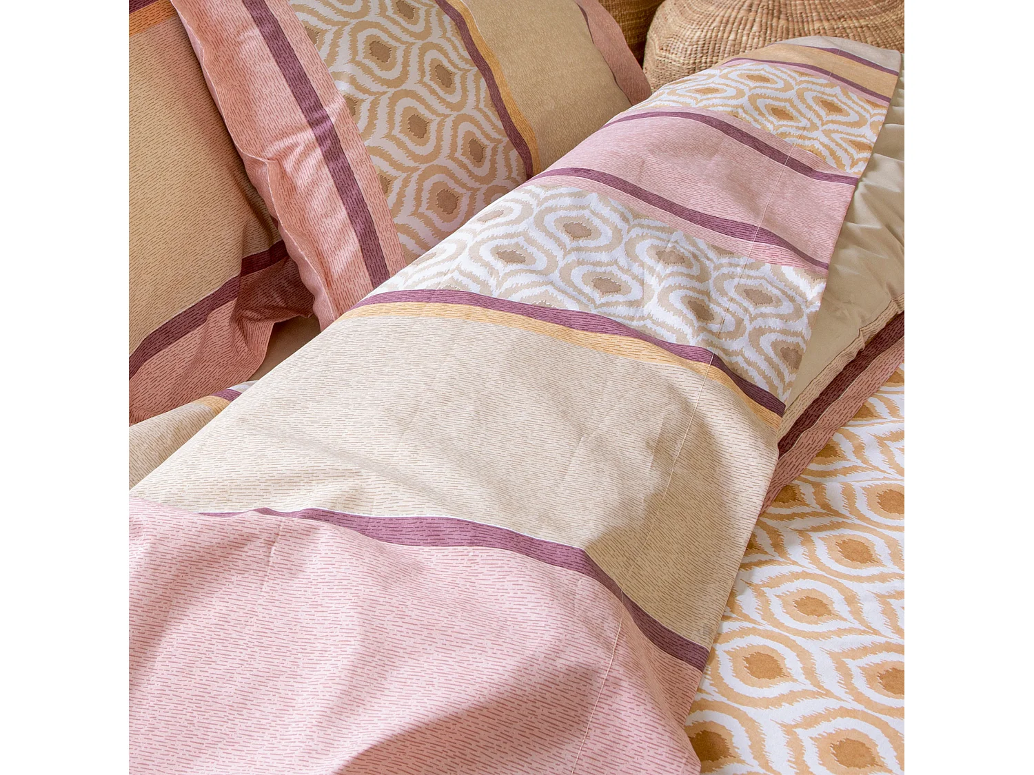 Drap plat 280x310 cm coton INOUK rose/beige