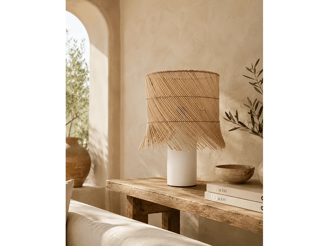 De Rattan Tafellamp - Wit Naturel