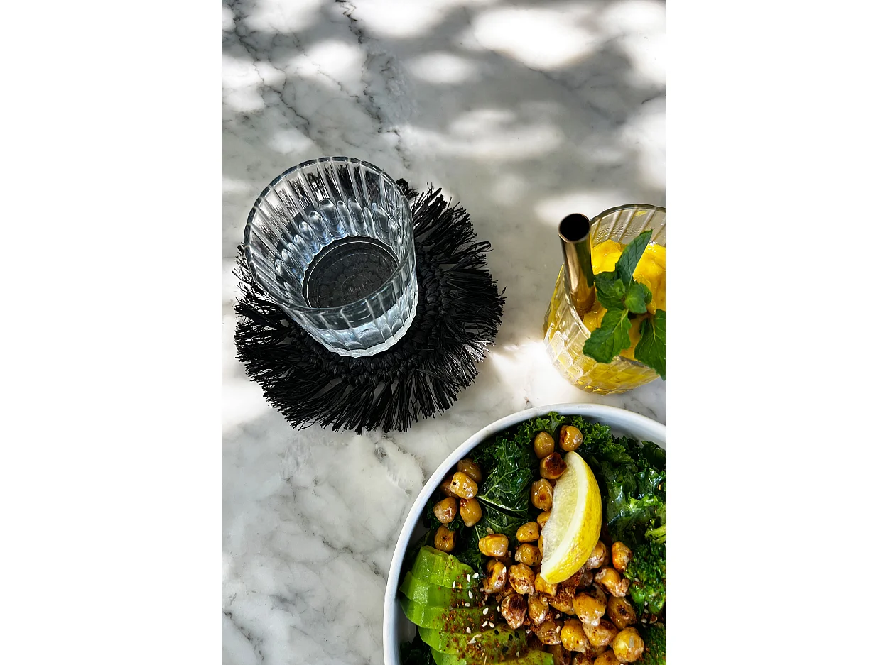 Die Fringe Raffia Untersetzer - Schwarz