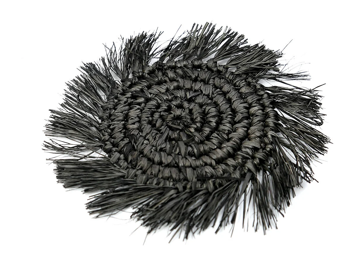 Die Fringe Raffia Untersetzer - Schwarz