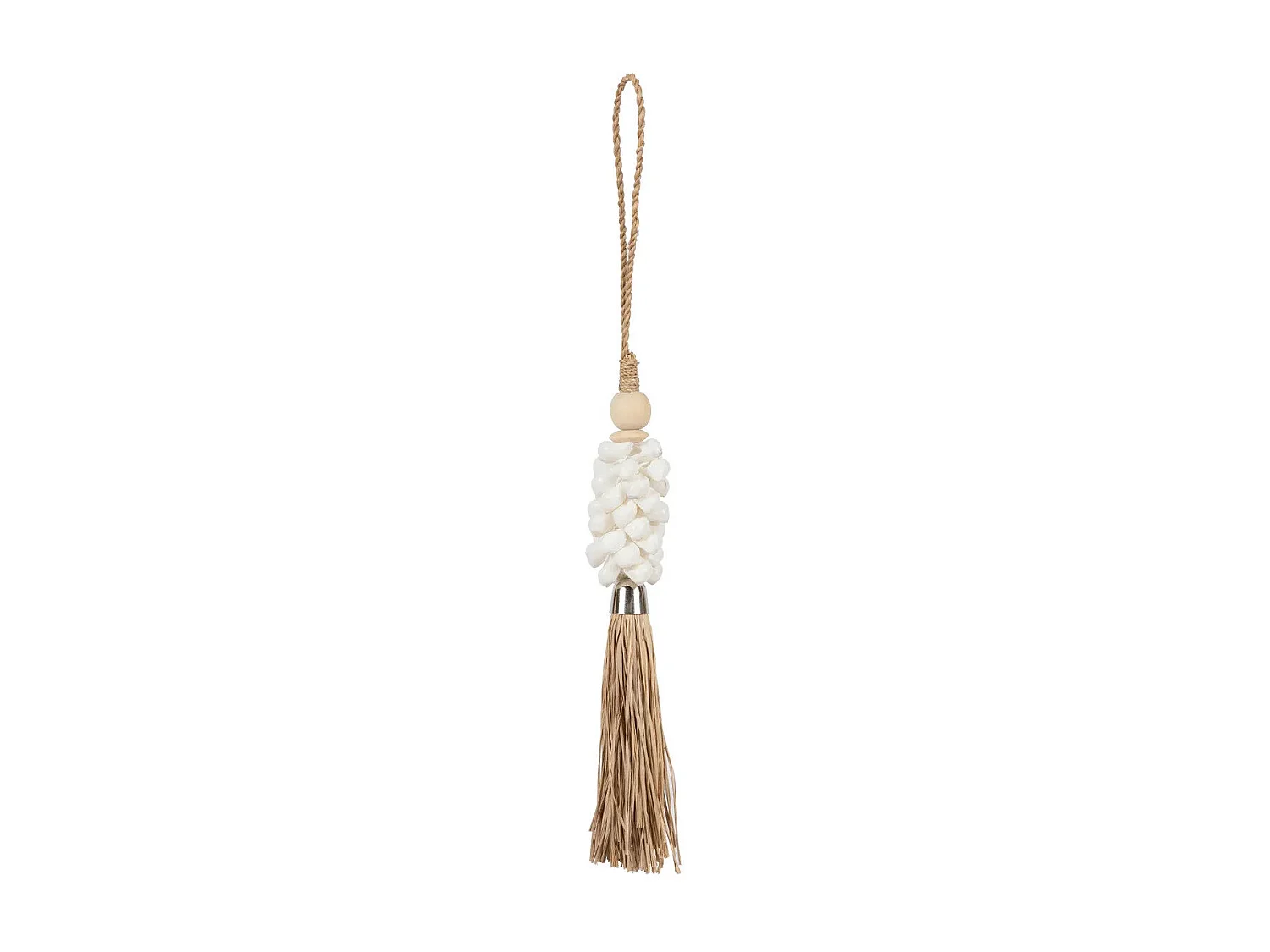 La Pompon En Coquillage Blanc Et Raffia
