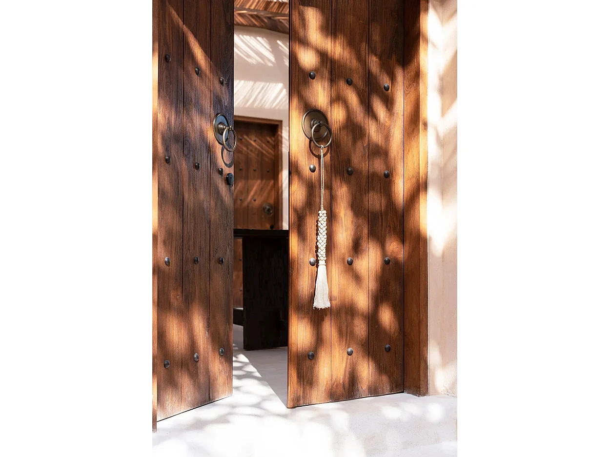 Les Perles en Bois avec Pompon en Coton - Blanc Naturel