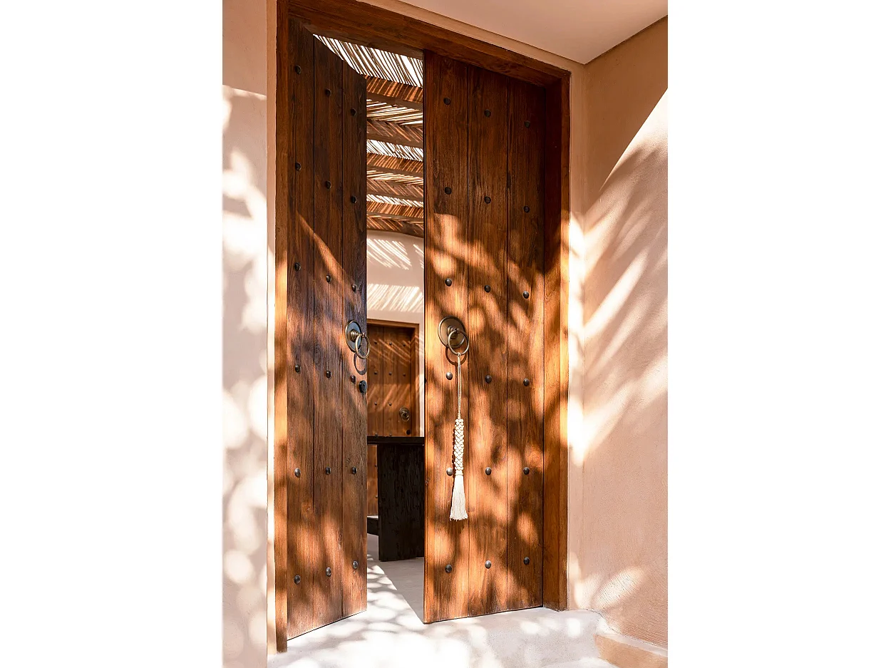 Les Perles en Bois avec Pompon en Coton - Blanc Naturel