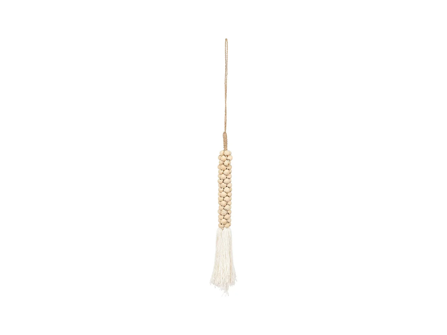 Les Perles en Bois avec Pompon en Coton - Blanc Naturel