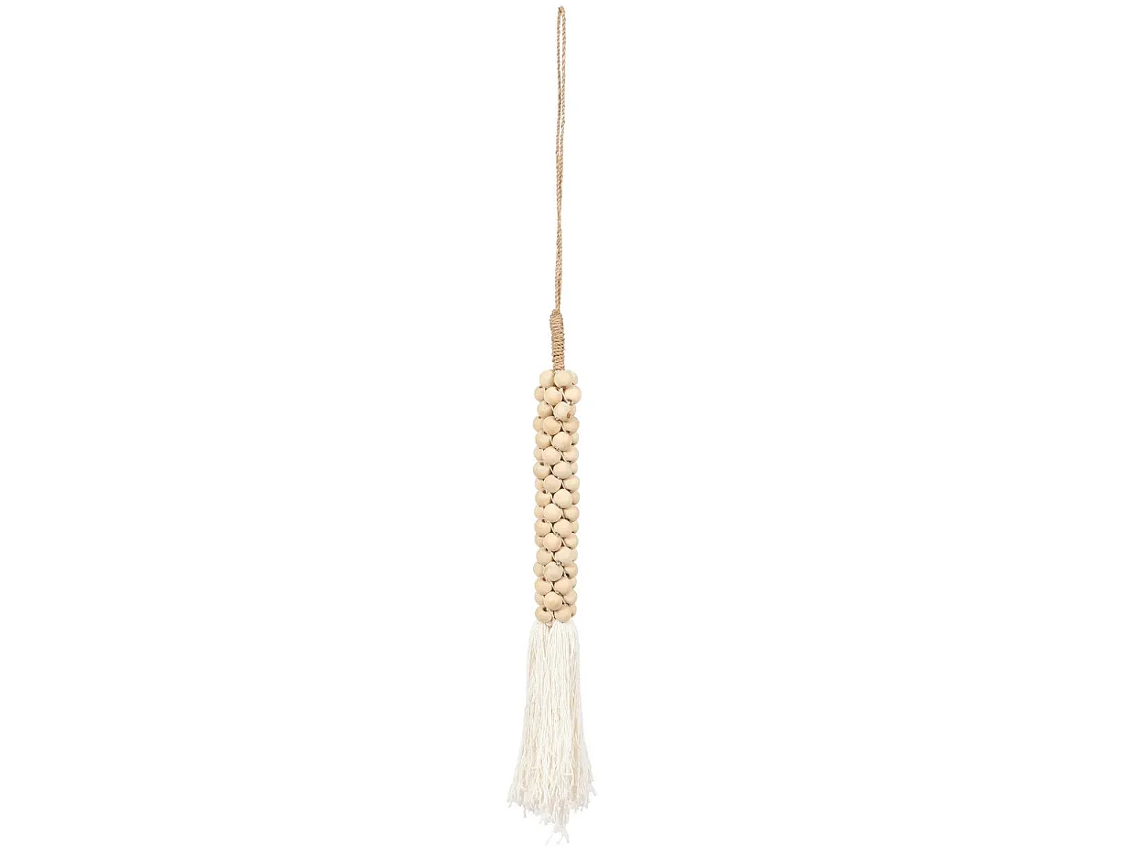 Les Perles En Bois Avec Pompon En Coton - Blanc Naturel
