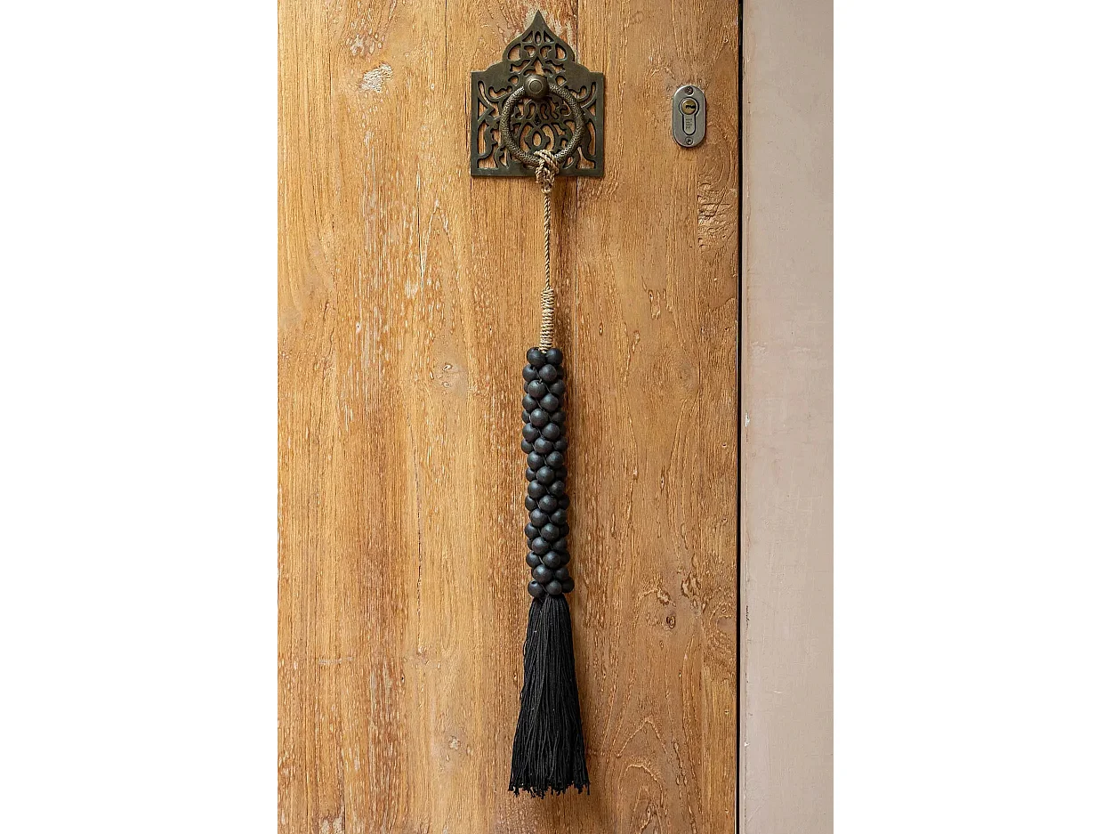 Les Perles en Bois avec Pompon en Coton - Noir