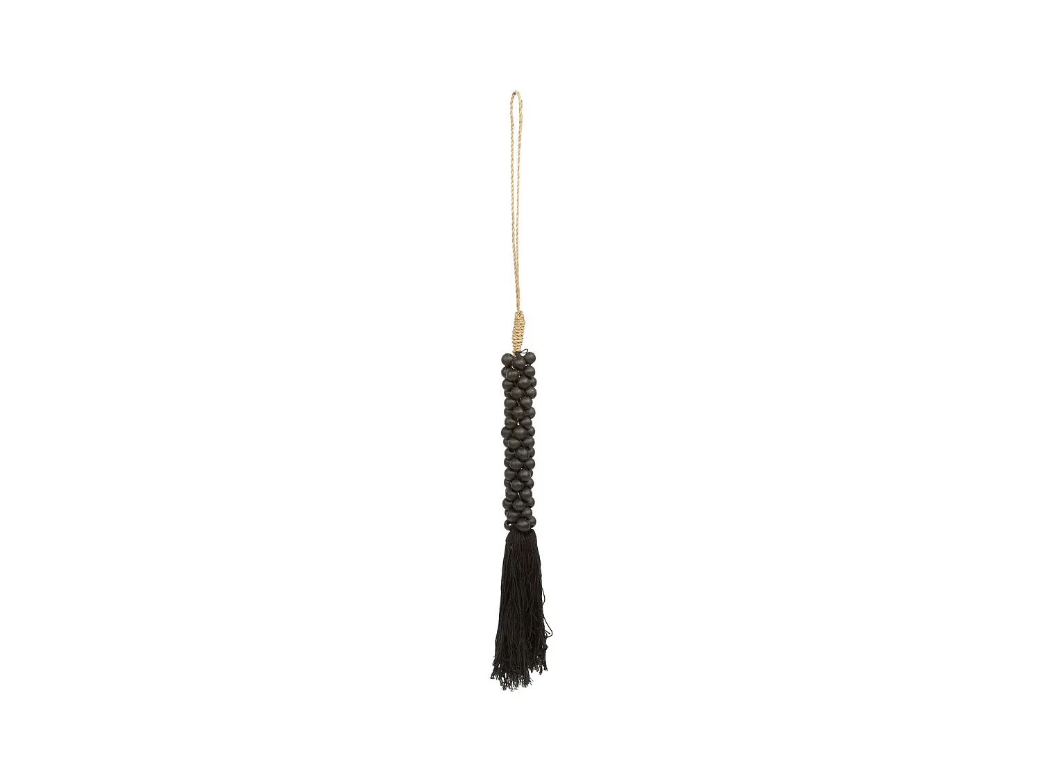 Les Perles en Bois avec Pompon en Coton - Noir