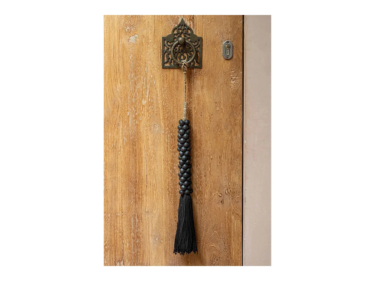 Le perline di legno con nappa di cotone - Nero