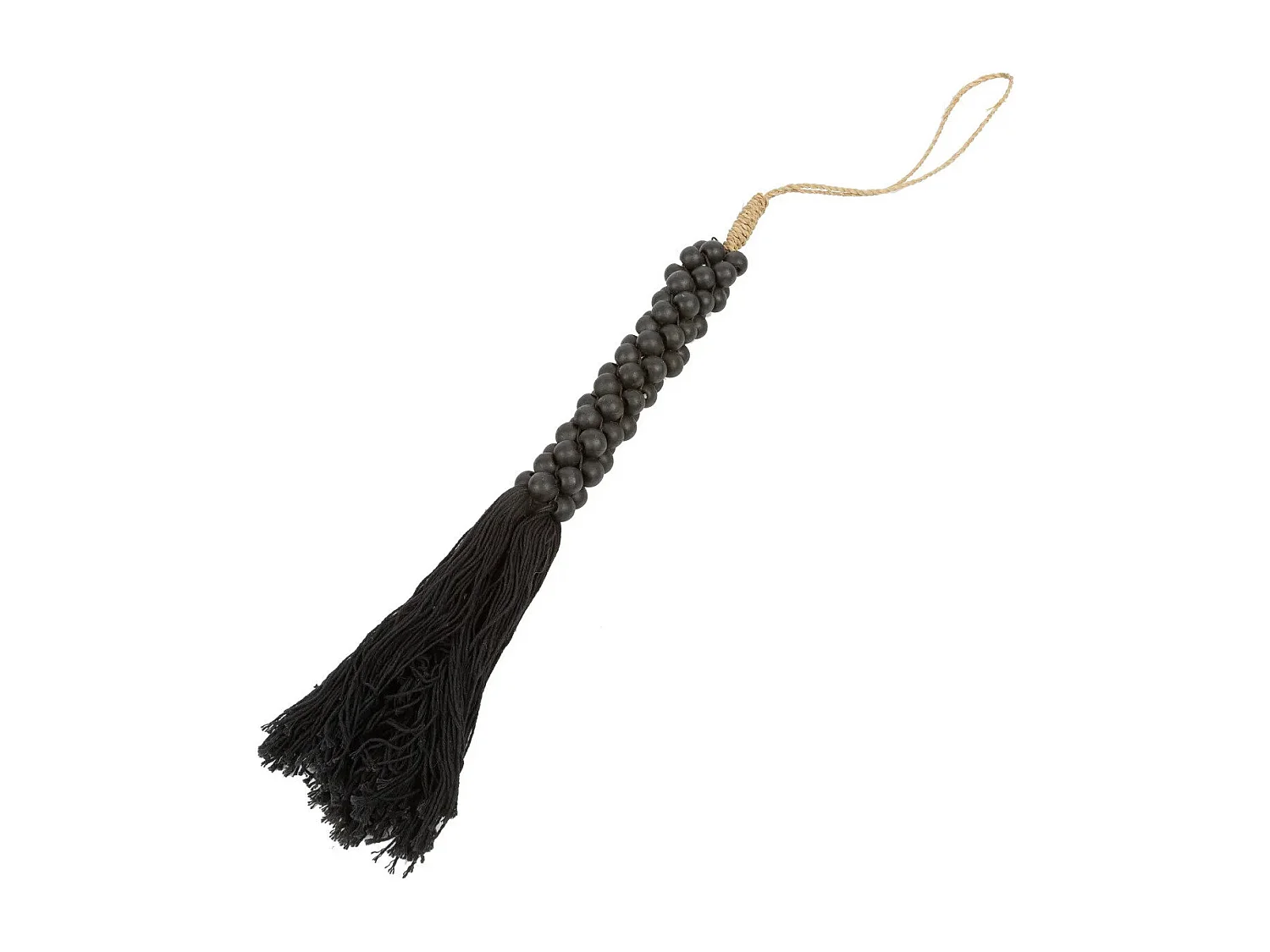 Le perline di legno con nappa di cotone - Nero