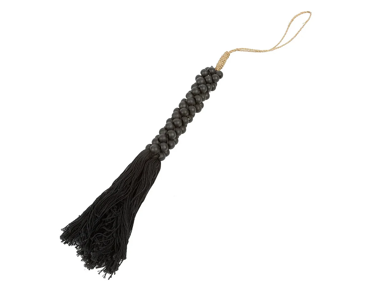 Les Perles en Bois avec Pompon en Coton - Noir