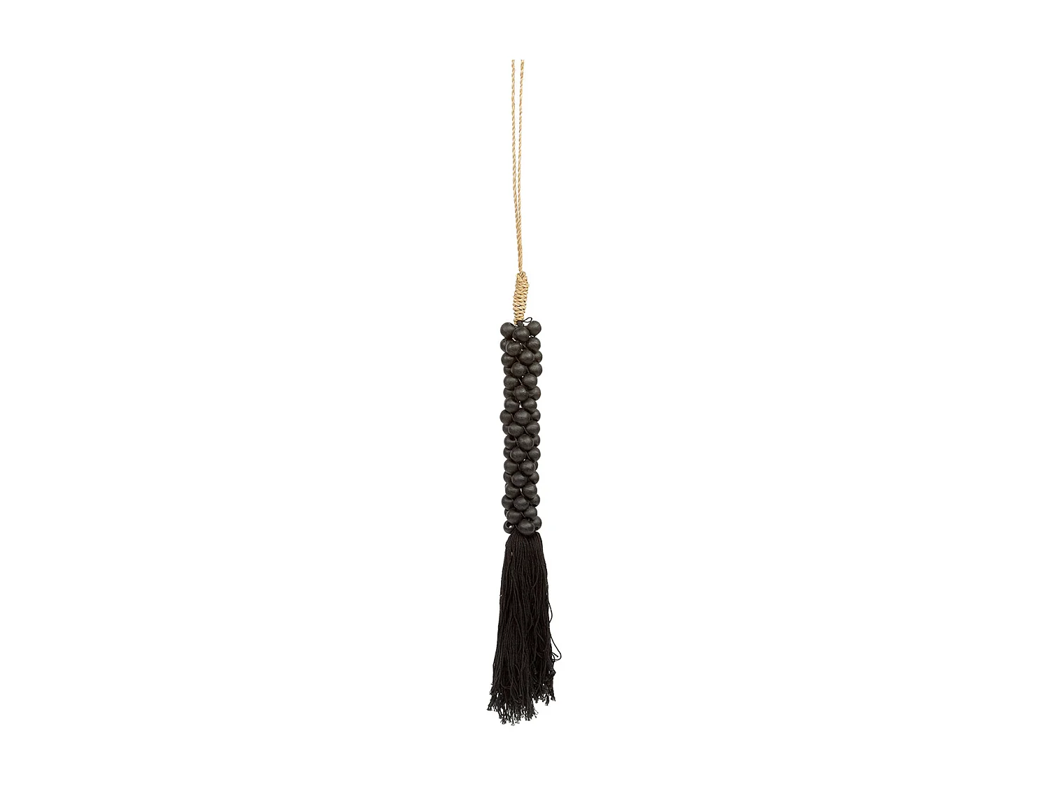 Les Perles en Bois avec Pompon en Coton - Noir