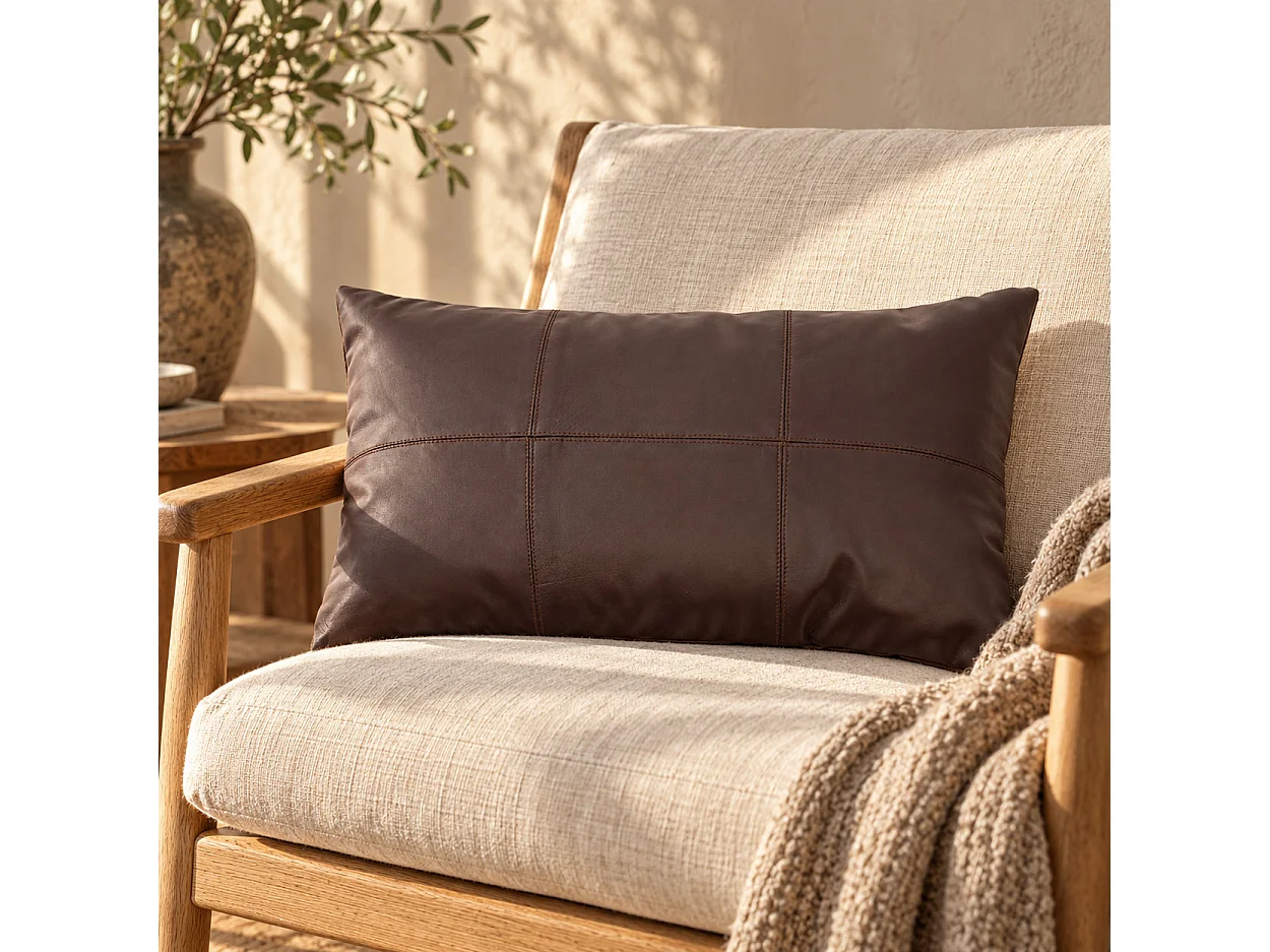 The Six Panel Leather Cushion Cover - Choco - 30x50