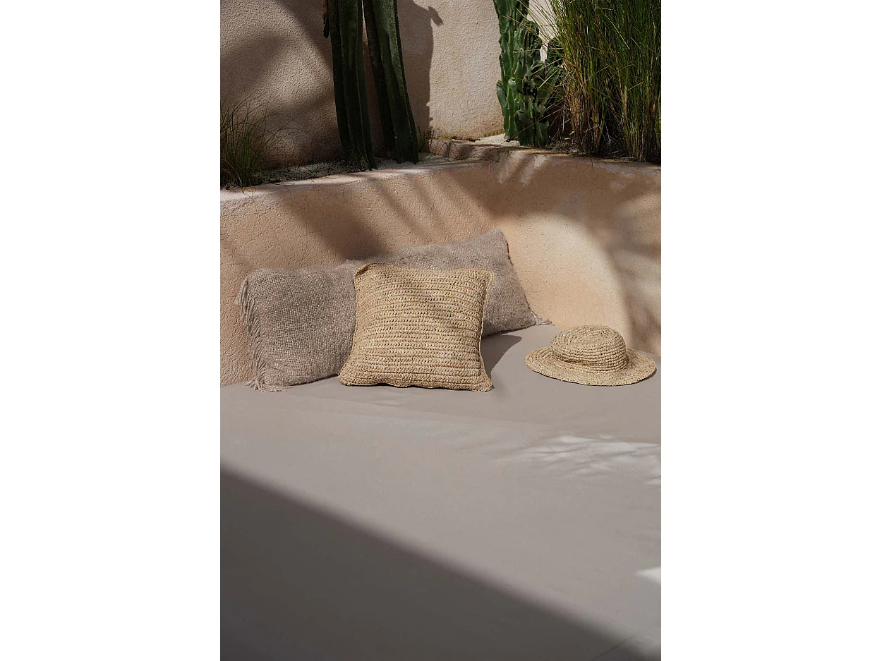 La Funda De Cojín Raffia Flores Cuadrada - Natural - 40x40