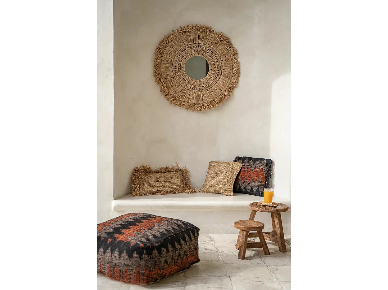 La Funda De Cojín Raffia Flores Cuadrada - Natural - 40x40