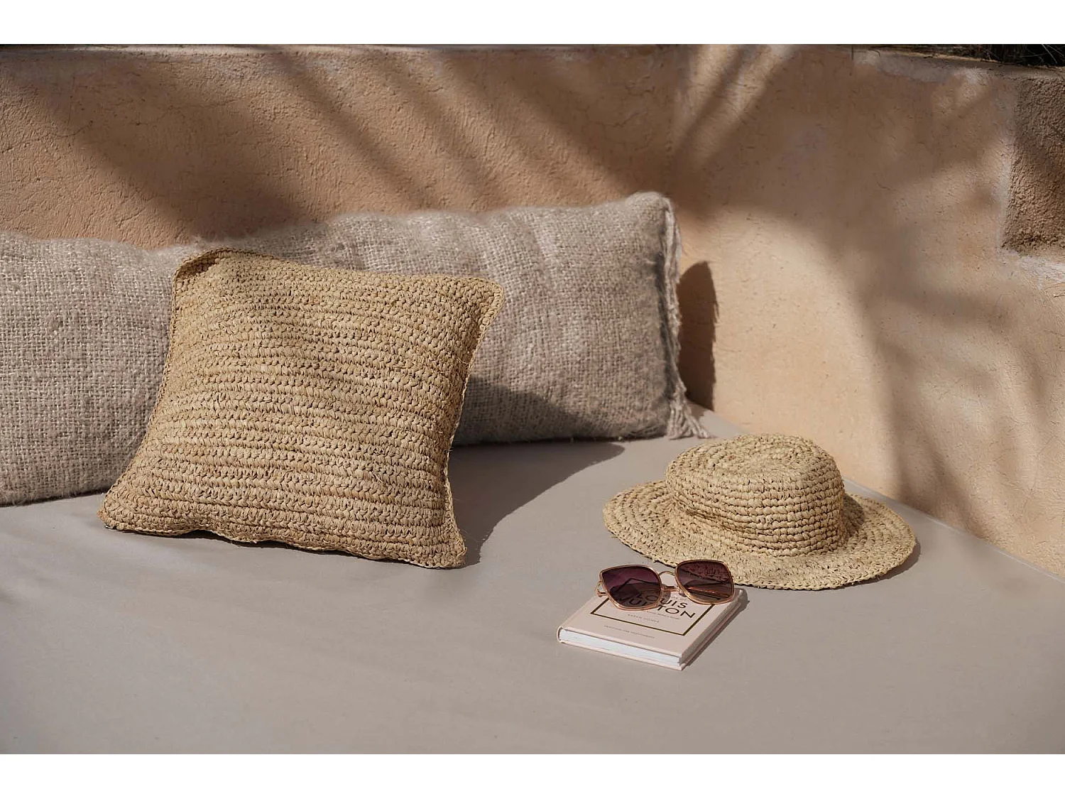 La Funda De Cojín Raffia Flores Cuadrada - Natural - 40x40