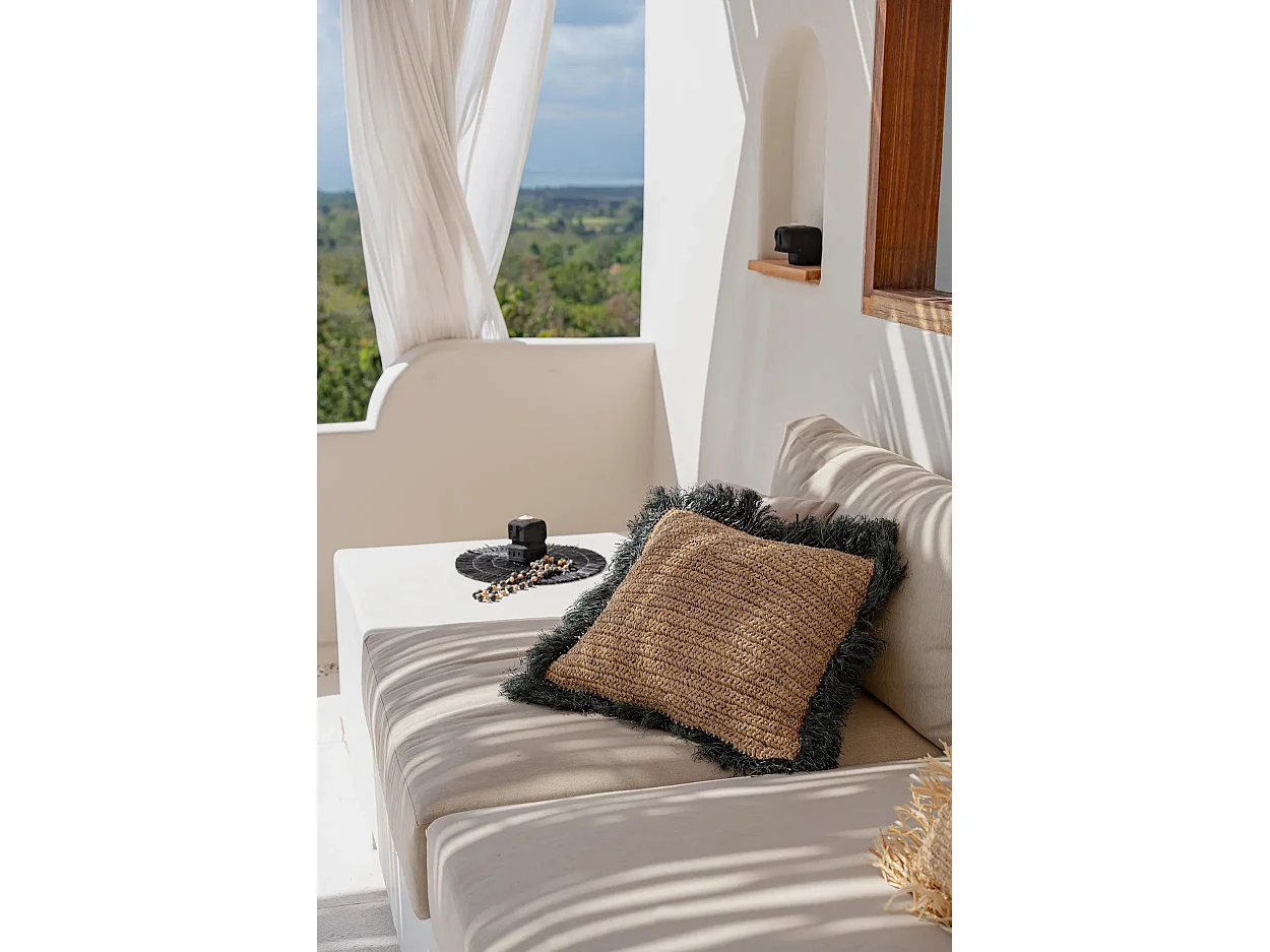 Il Copricuscino In Rafia - Naturale Nero - 60x60