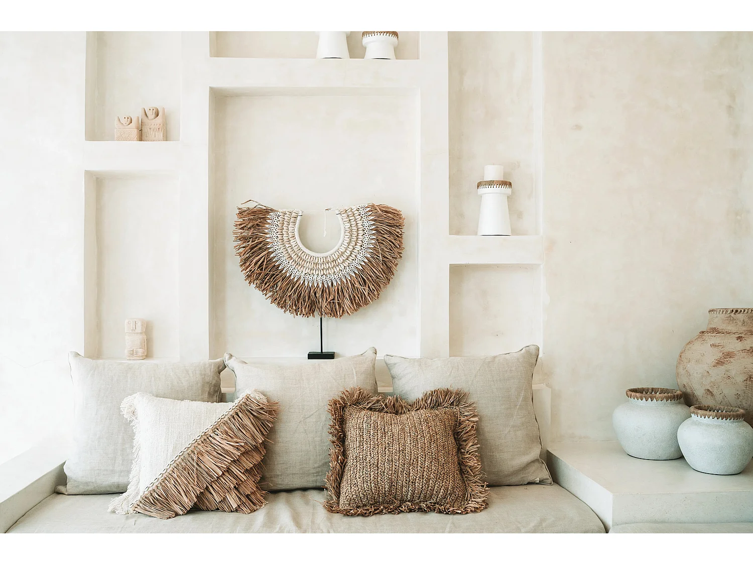 La Housse de Coussin Raffia Cotton - Blanc Naturel - 40x40