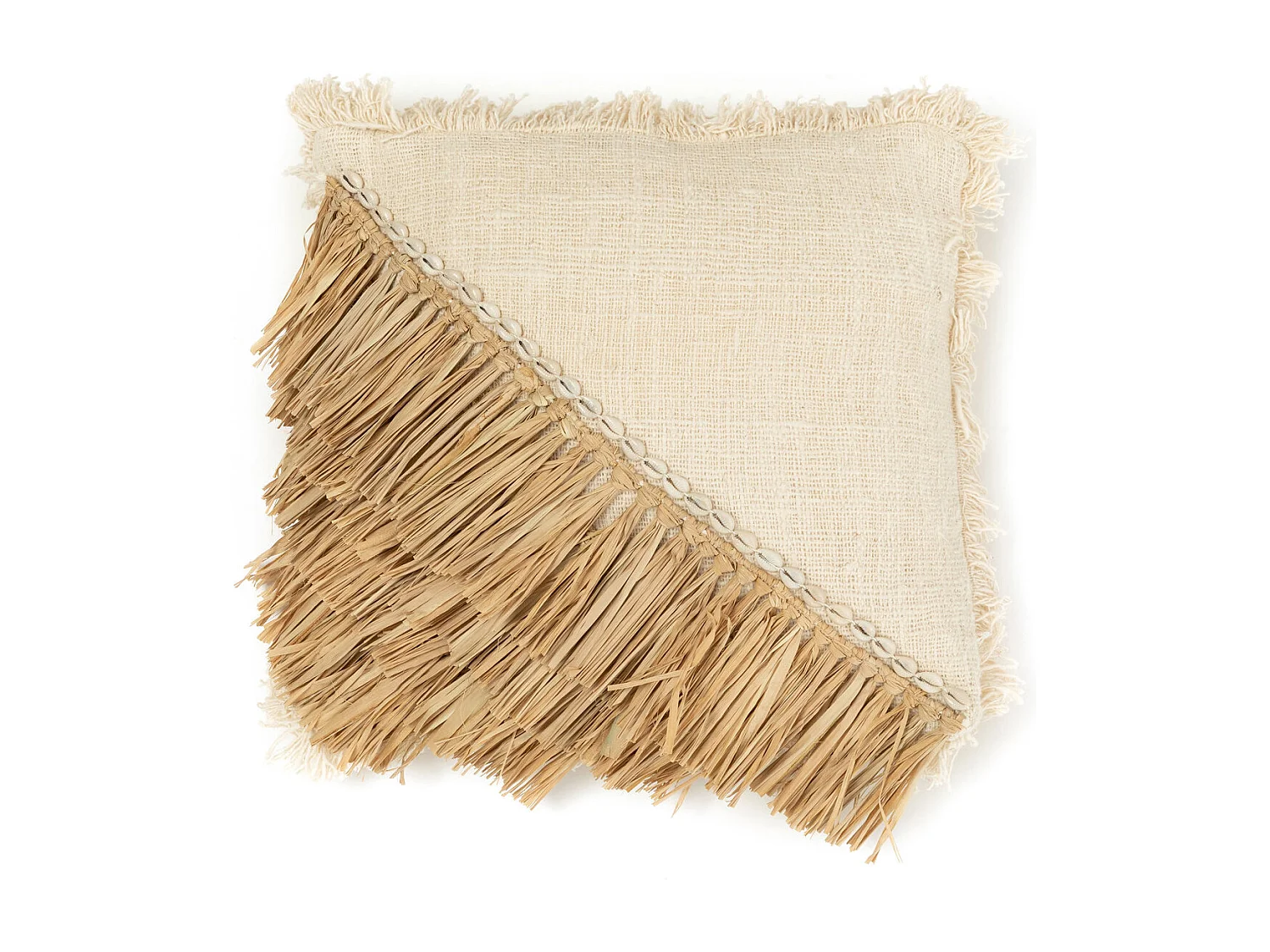 Der Raffia Baumwoll Kissenbezug - Natur Weiss - 60x60