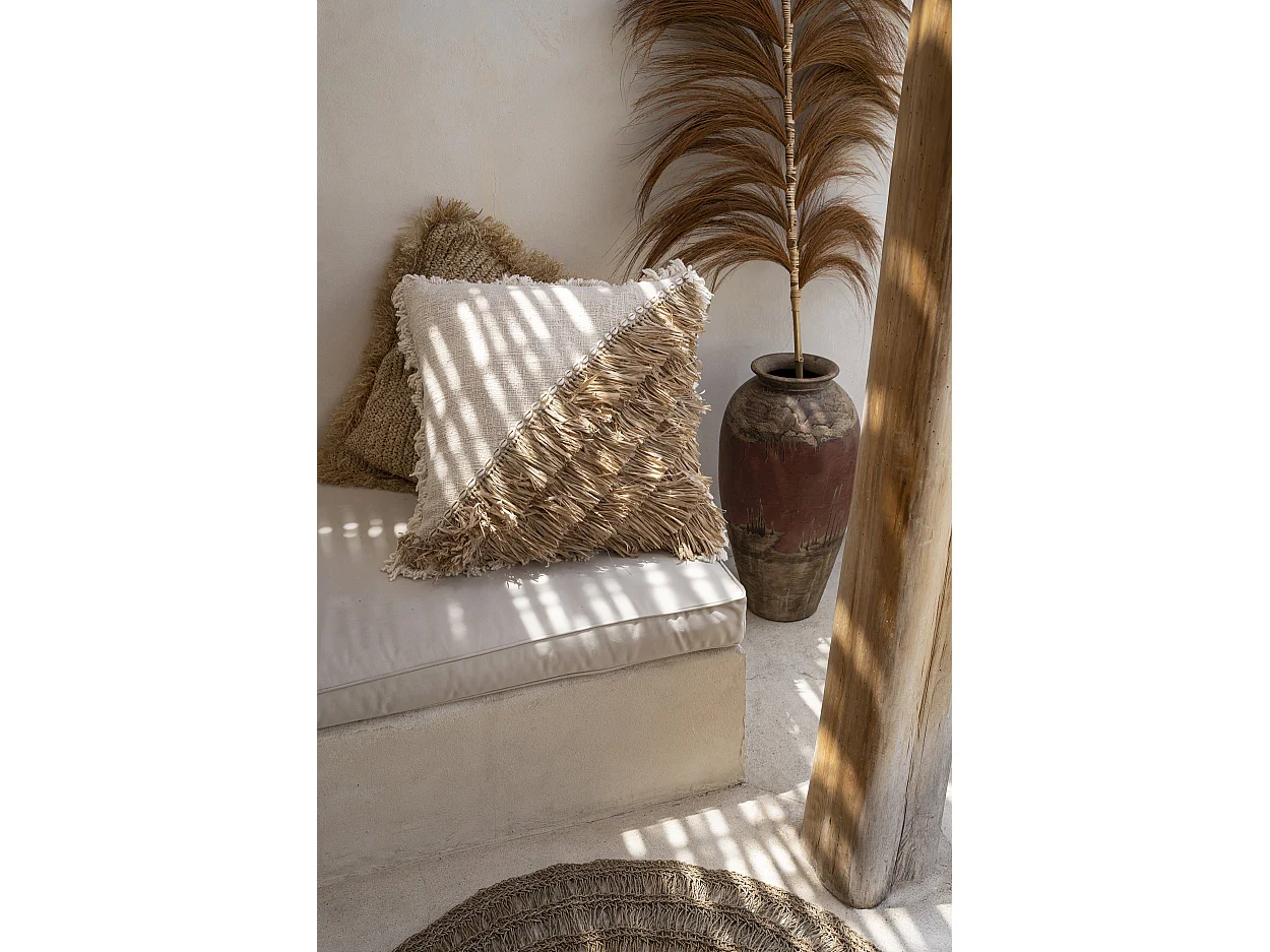 Der Raffia Baumwoll Kissenbezug - Natur Weiss - 60x60