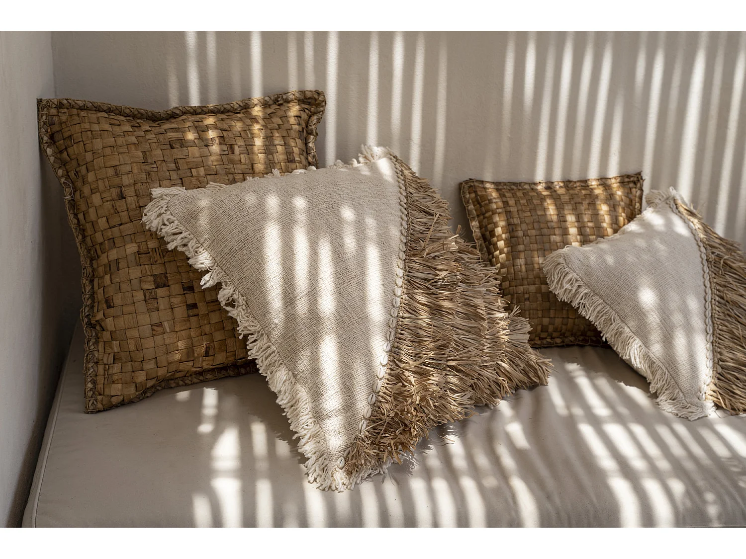 Der Raffia Baumwoll Kissenbezug - Natur Weiss - 60x60