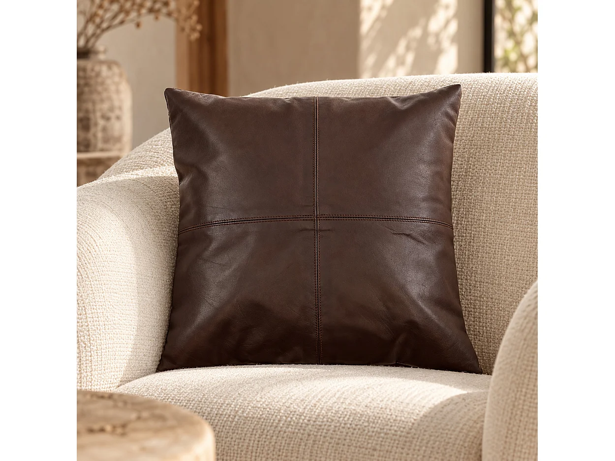 The Four Panel Leather Cushion Cover - Choco - 40x40