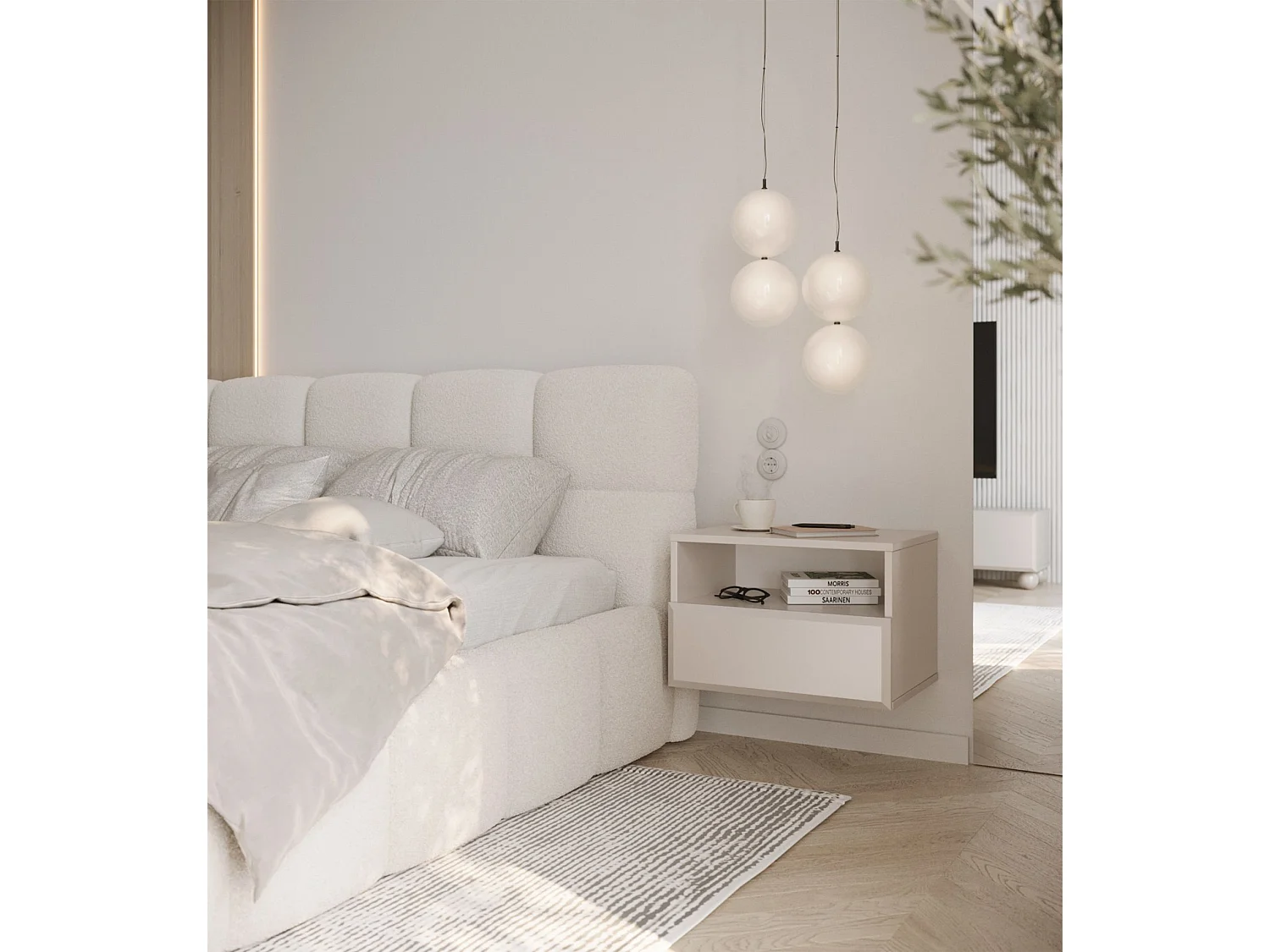 Nachtkastje - 54 cm - Beige - hangend met lade - CHOCOLADE