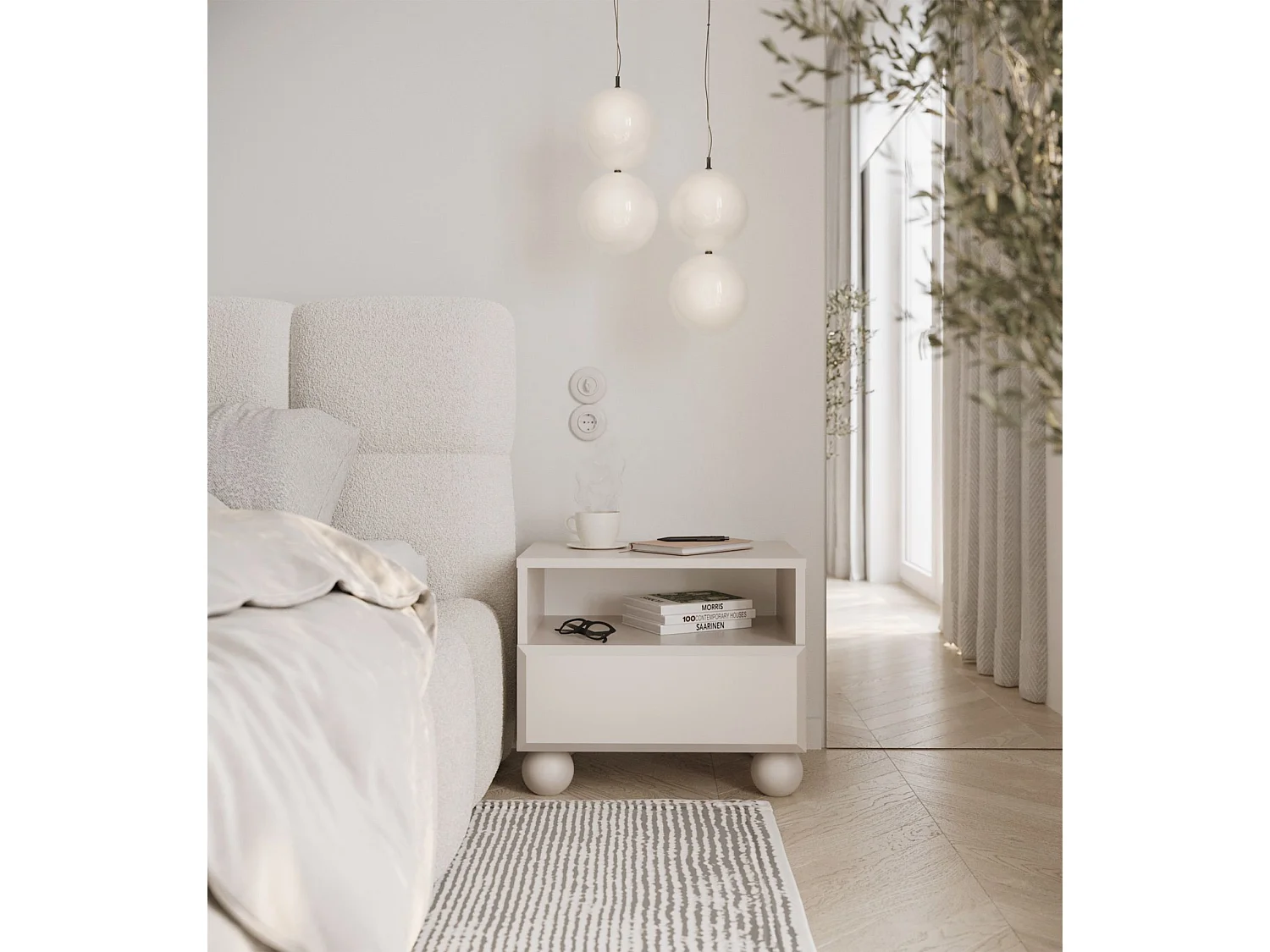 Nachttisch auf Kugelfüßen mit Schublade - Beige - 54 cm - CHOCOLATED