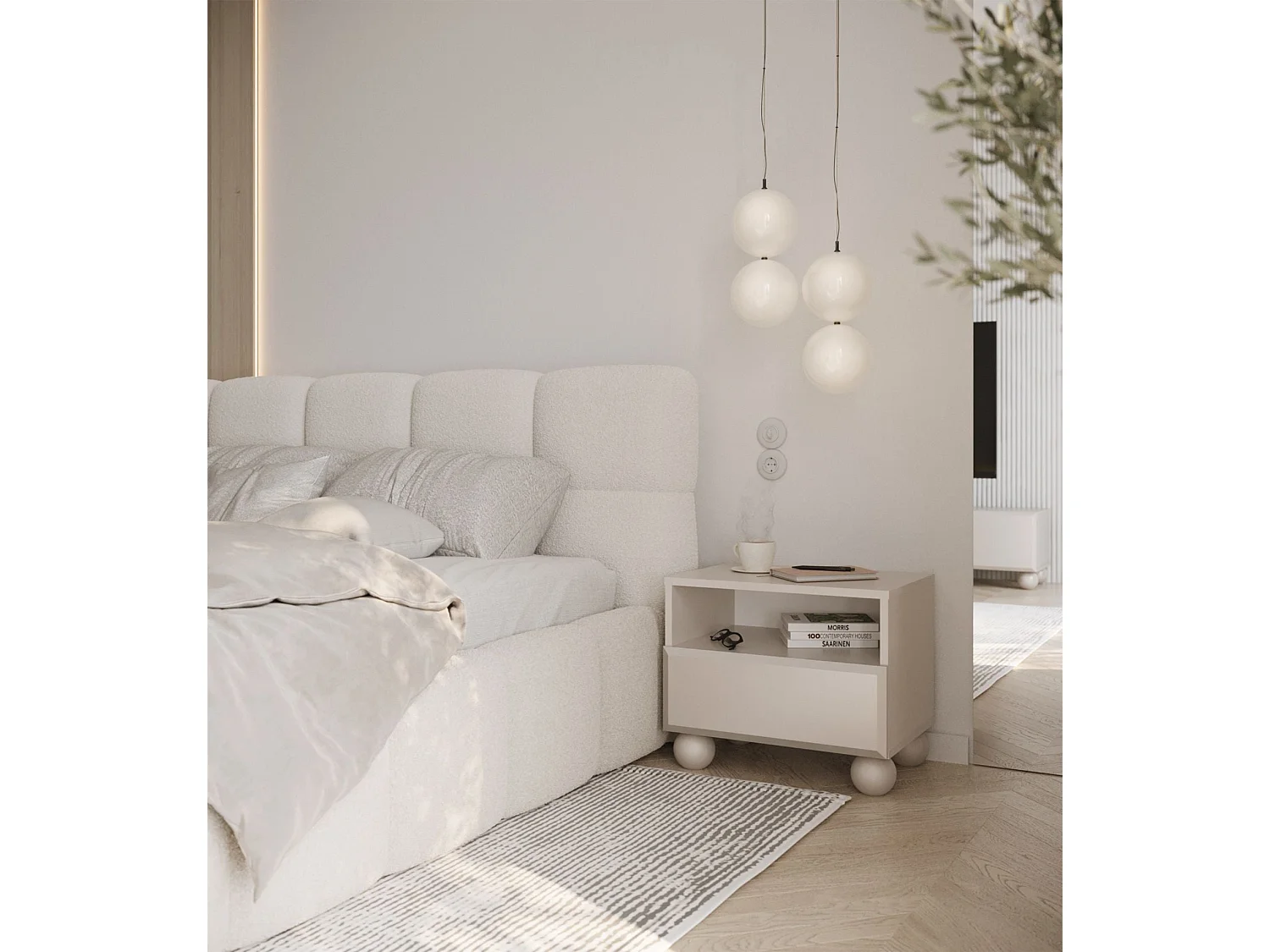 Comodino con piedi sferici e cassetto – Beige – 54 cm – CHOCOLATED