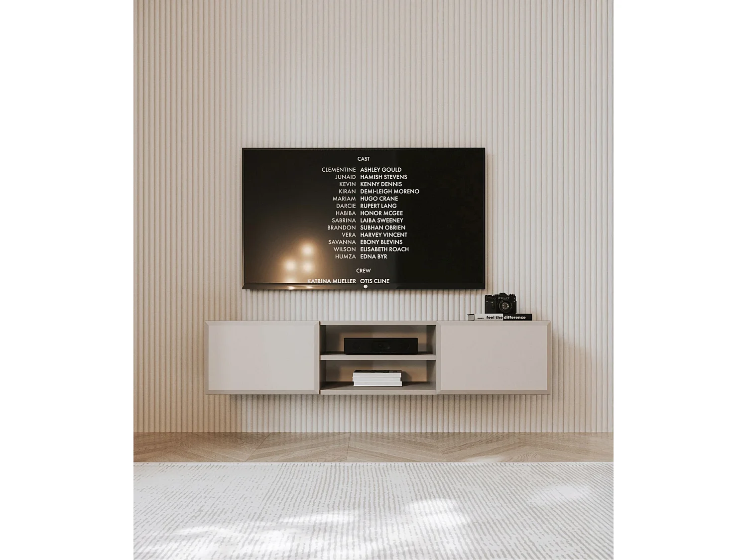 TV-Hängeboard 2-türig mit Fach - Beige - 137 cm - CHOCOLATED