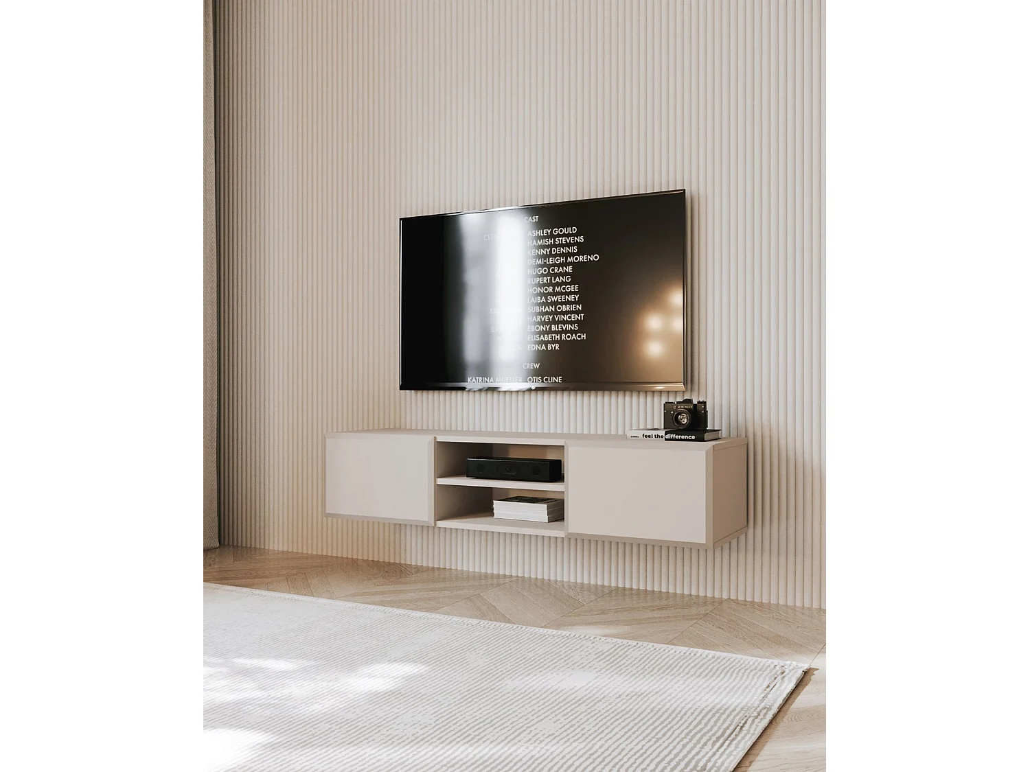 TV-Hängeboard 2-türig mit Fach - Beige - 137 cm - CHOCOLATED