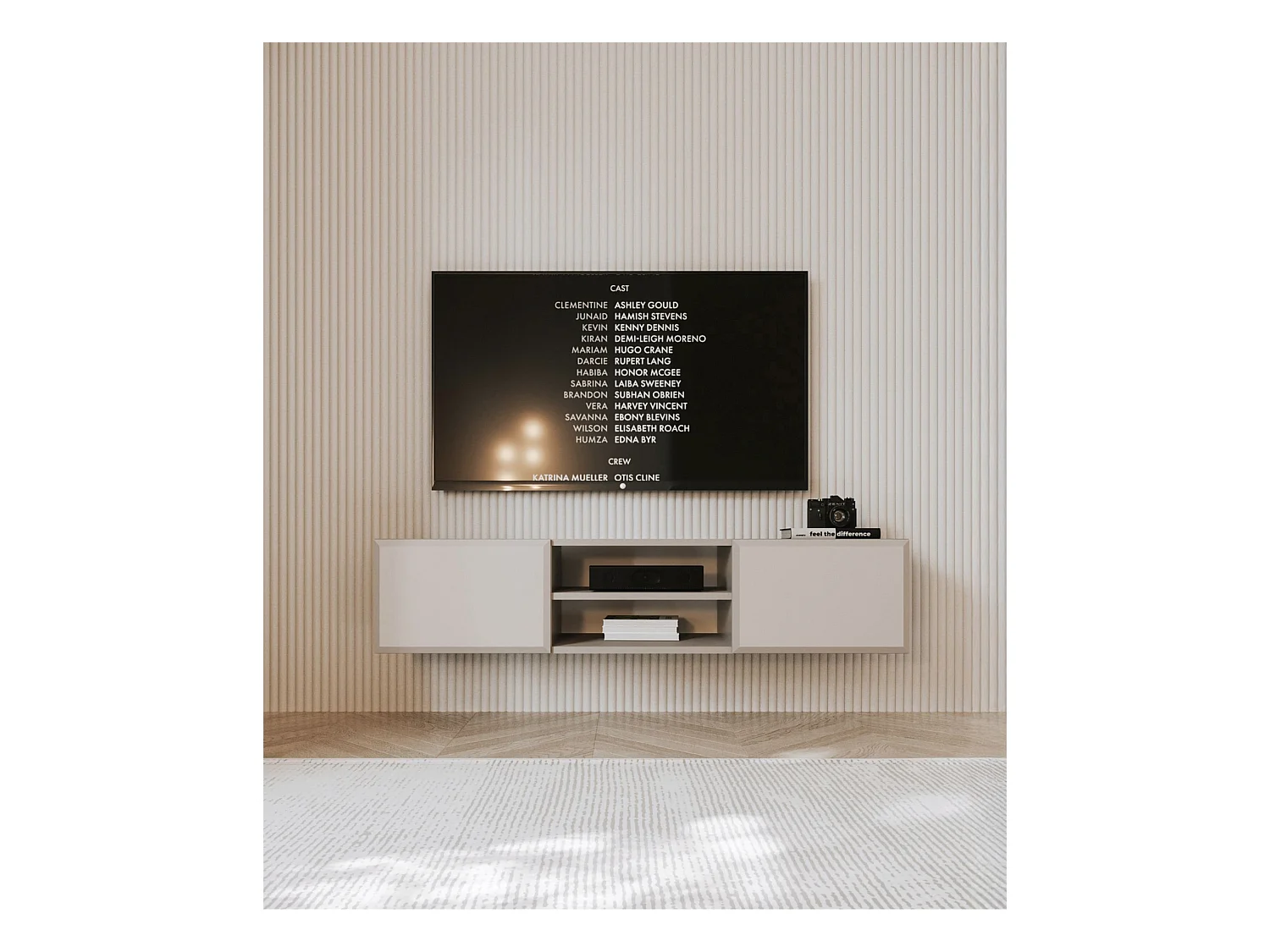 Meuble TV mural à suspendre - 137 cm - beige avec 2 portes - CHOCOLATED