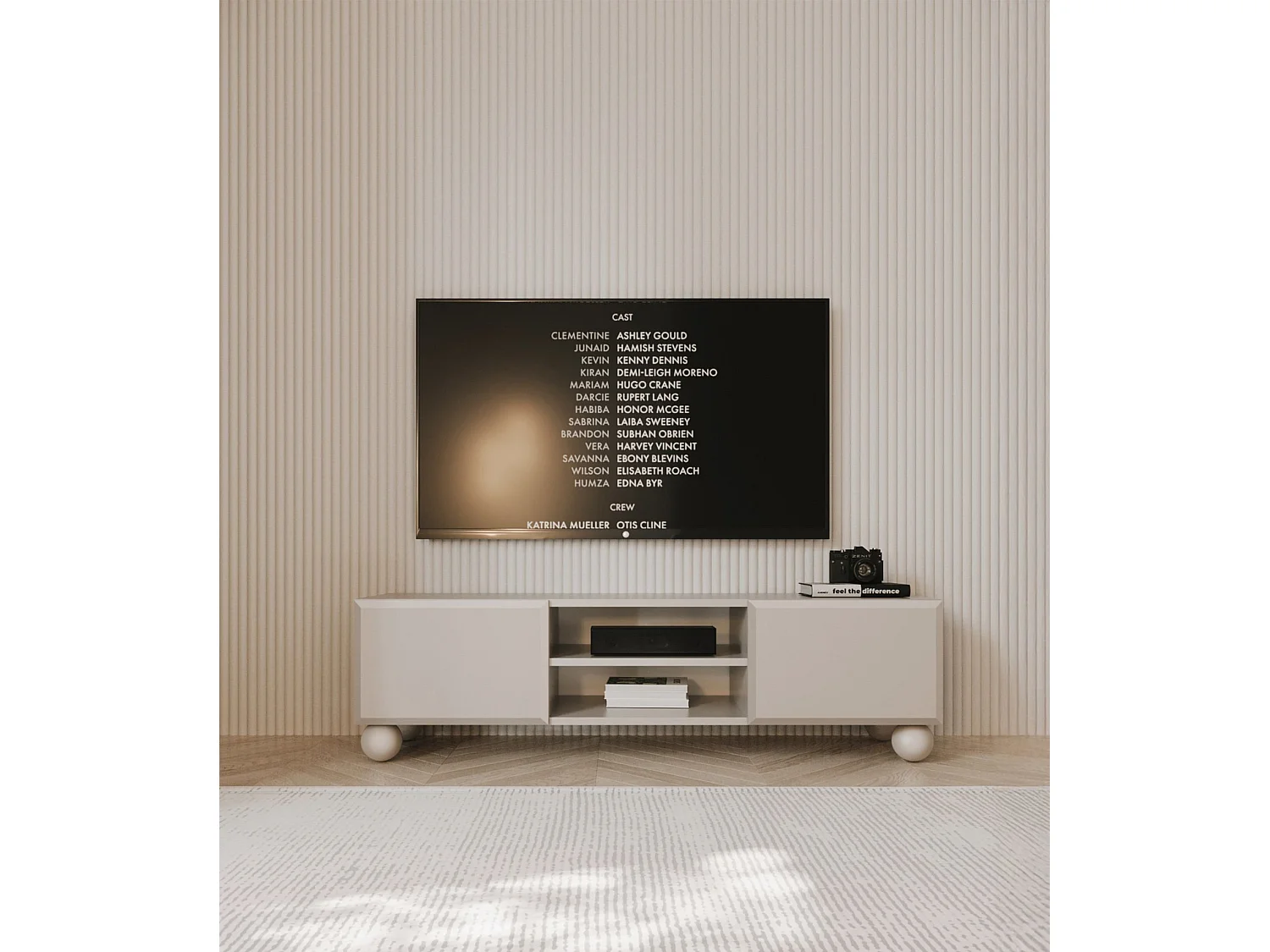Meuble TV avec 2 portes sur pieds - 137 cm - Beige - CHOCOLATED