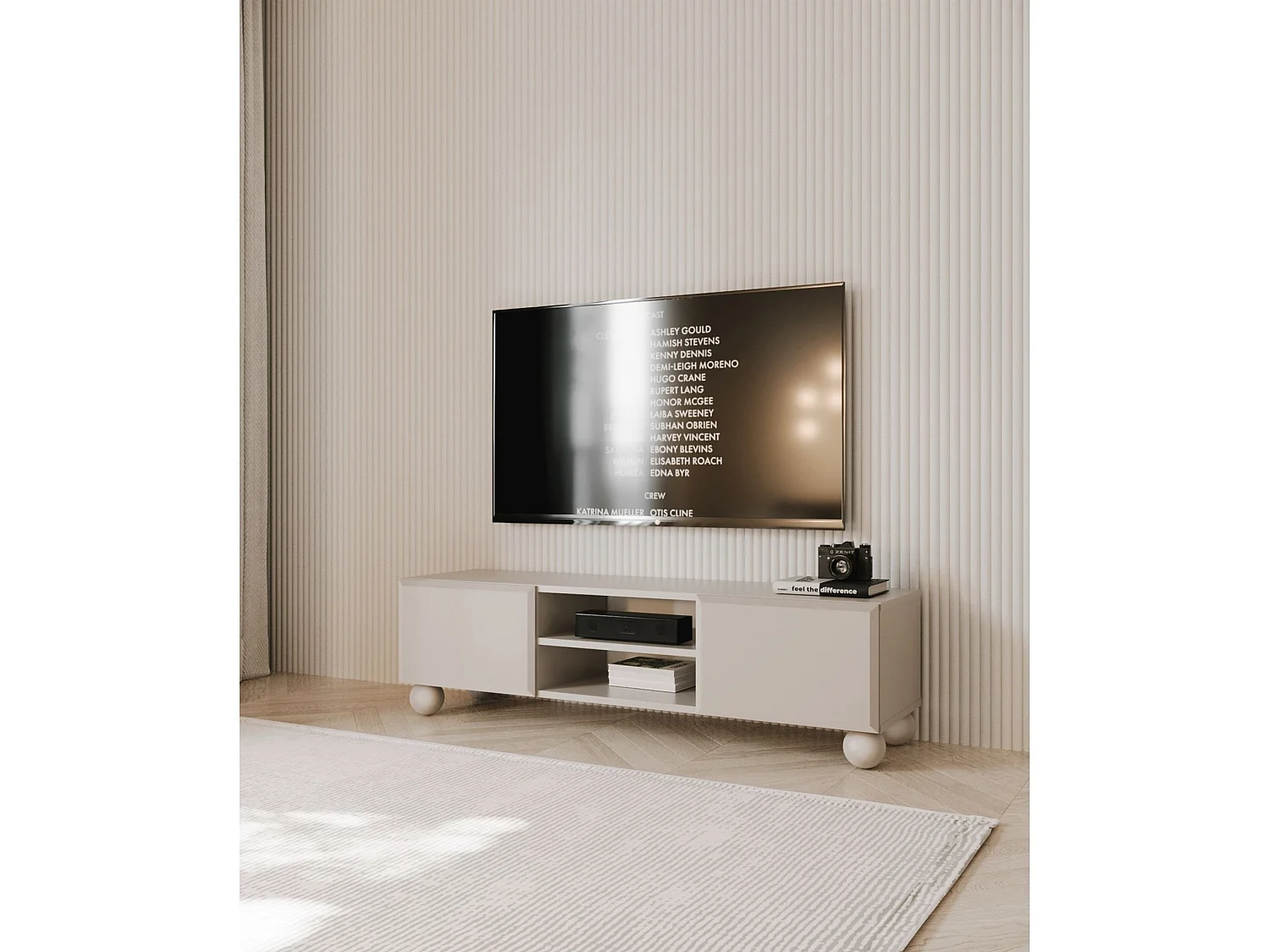 Meuble TV avec 2 portes sur pieds - 137 cm - Beige - CHOCOLATED
