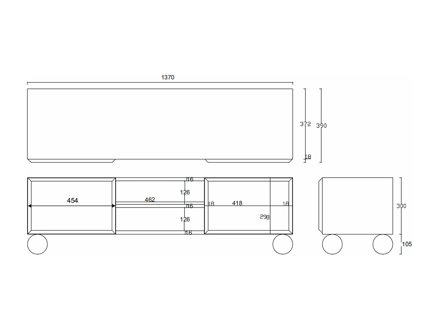 Meuble TV avec 2 portes sur pieds - 137 cm - Beige - CHOCOLATED