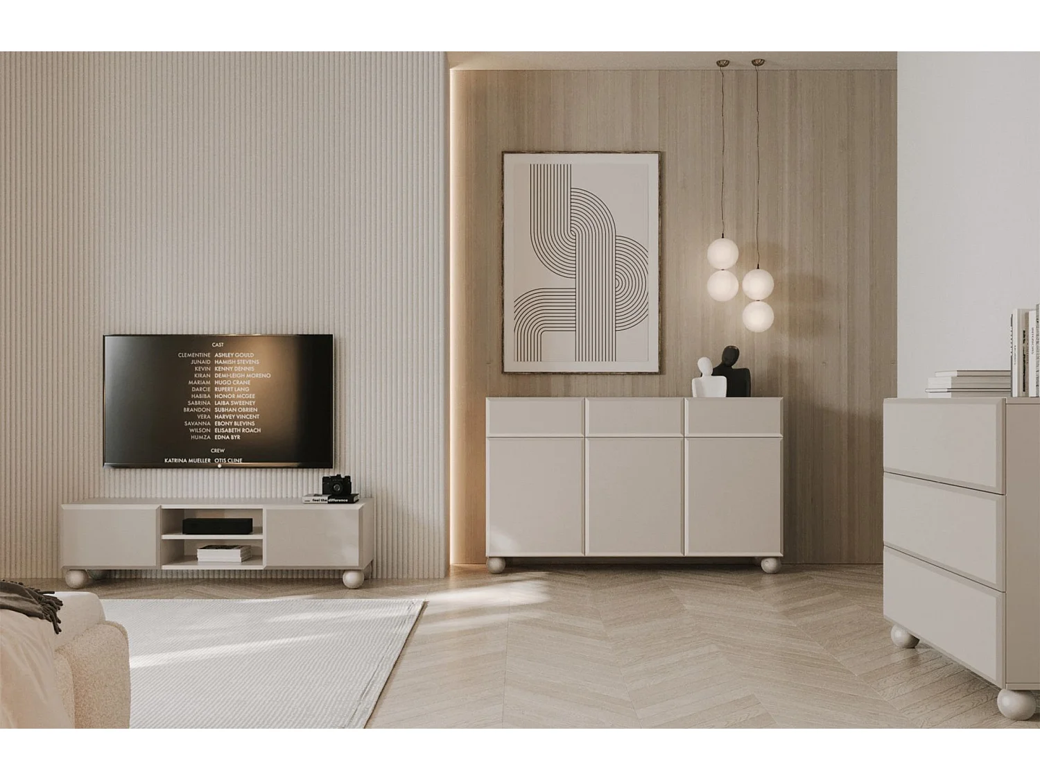 Meuble TV avec 2 portes sur pieds - 137 cm - Beige - CHOCOLATED