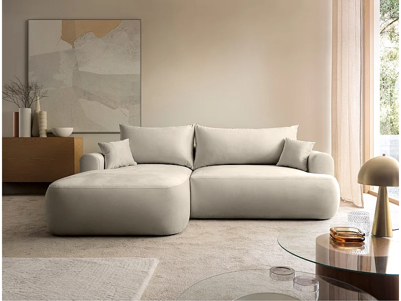 Canapé d'angle réversible - en velours beige clair- côté gauche - OVO L