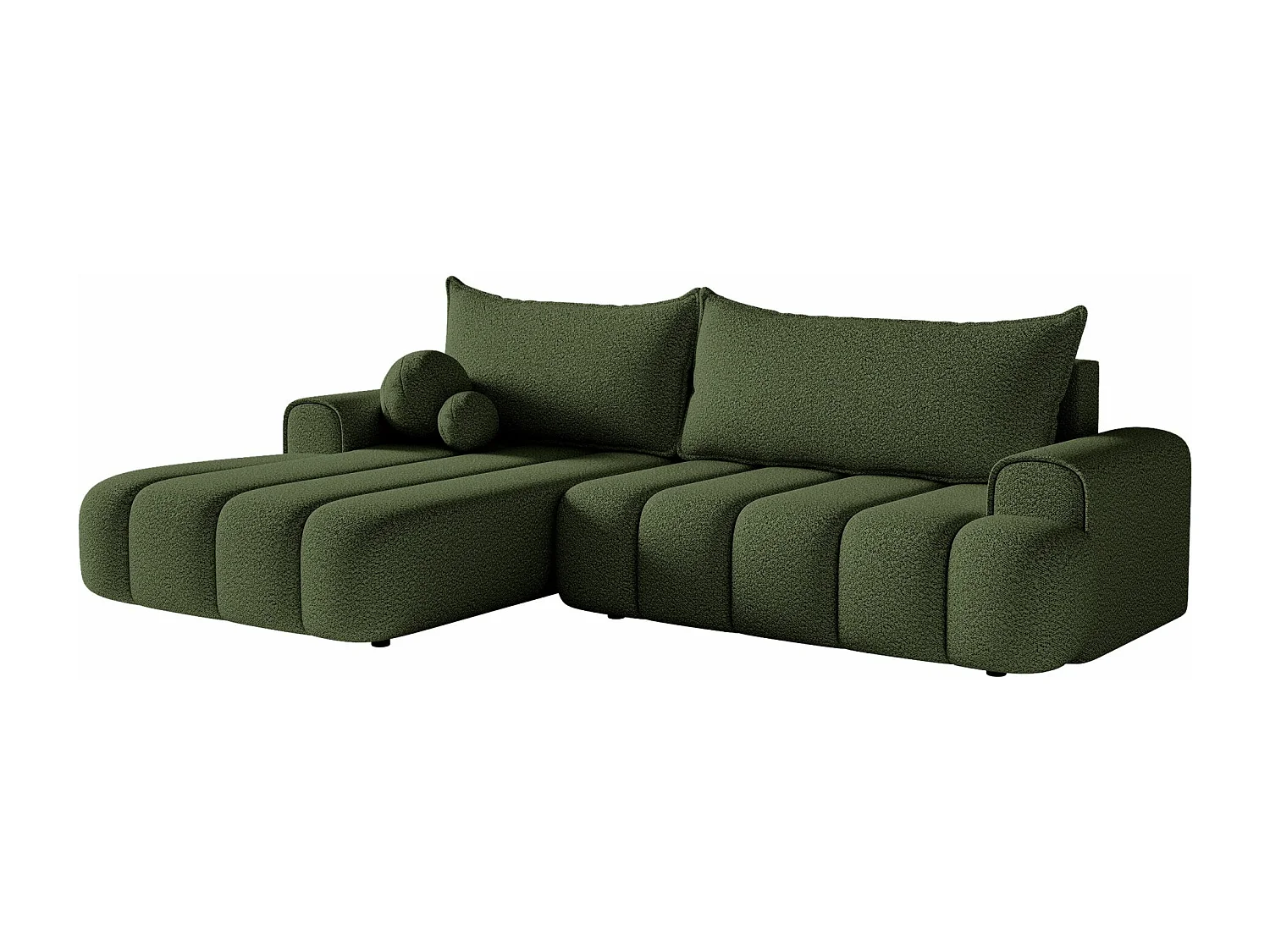 Canapé d'angle convertible - en bouclé vert olive avec revêtement - côté gauche - DANDELINO