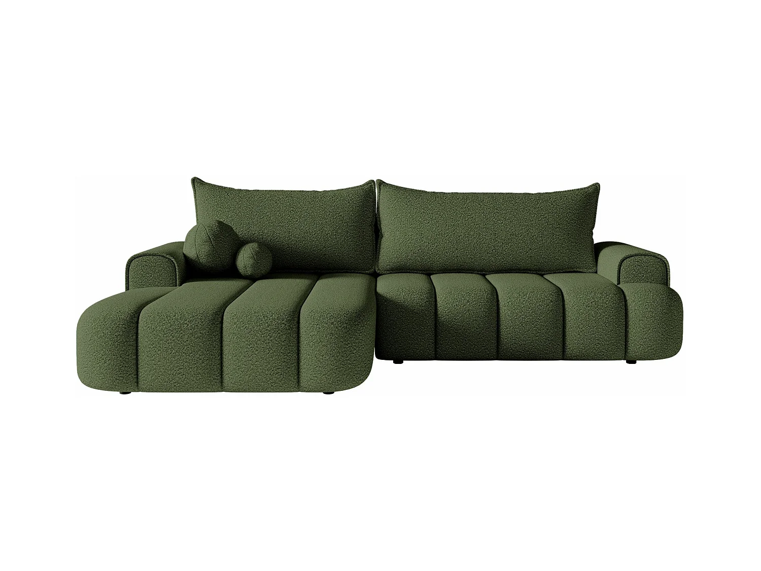 Canapé d'angle convertible - en bouclé vert olive avec revêtement - côté gauche - DANDELINO