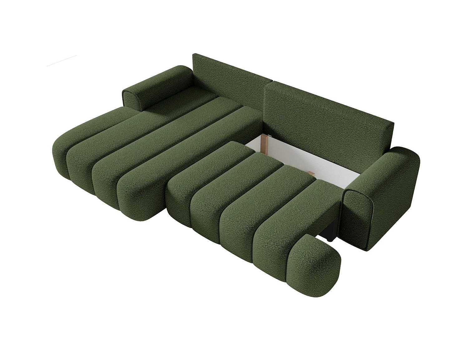 Canapé d'angle convertible - en bouclé vert olive avec revêtement - côté gauche - DANDELINO